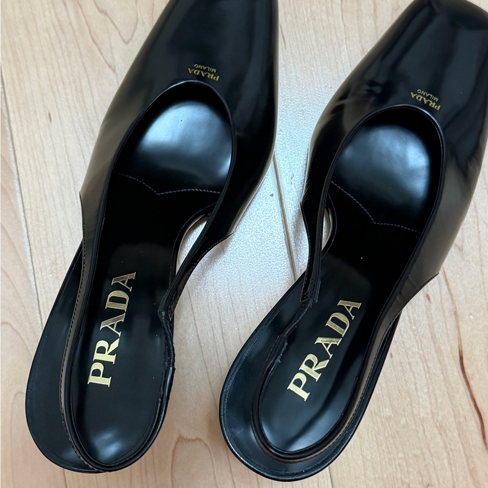 Prada Black Patent Leather Slingback Mules